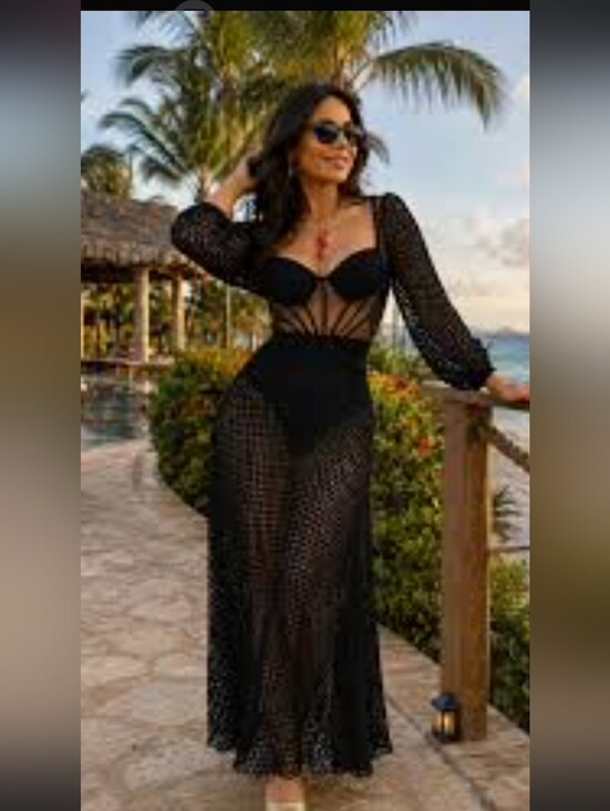 Other - Cut Out Black Mesh Knit Dress/ Bathing Suit  with Corset Bodice